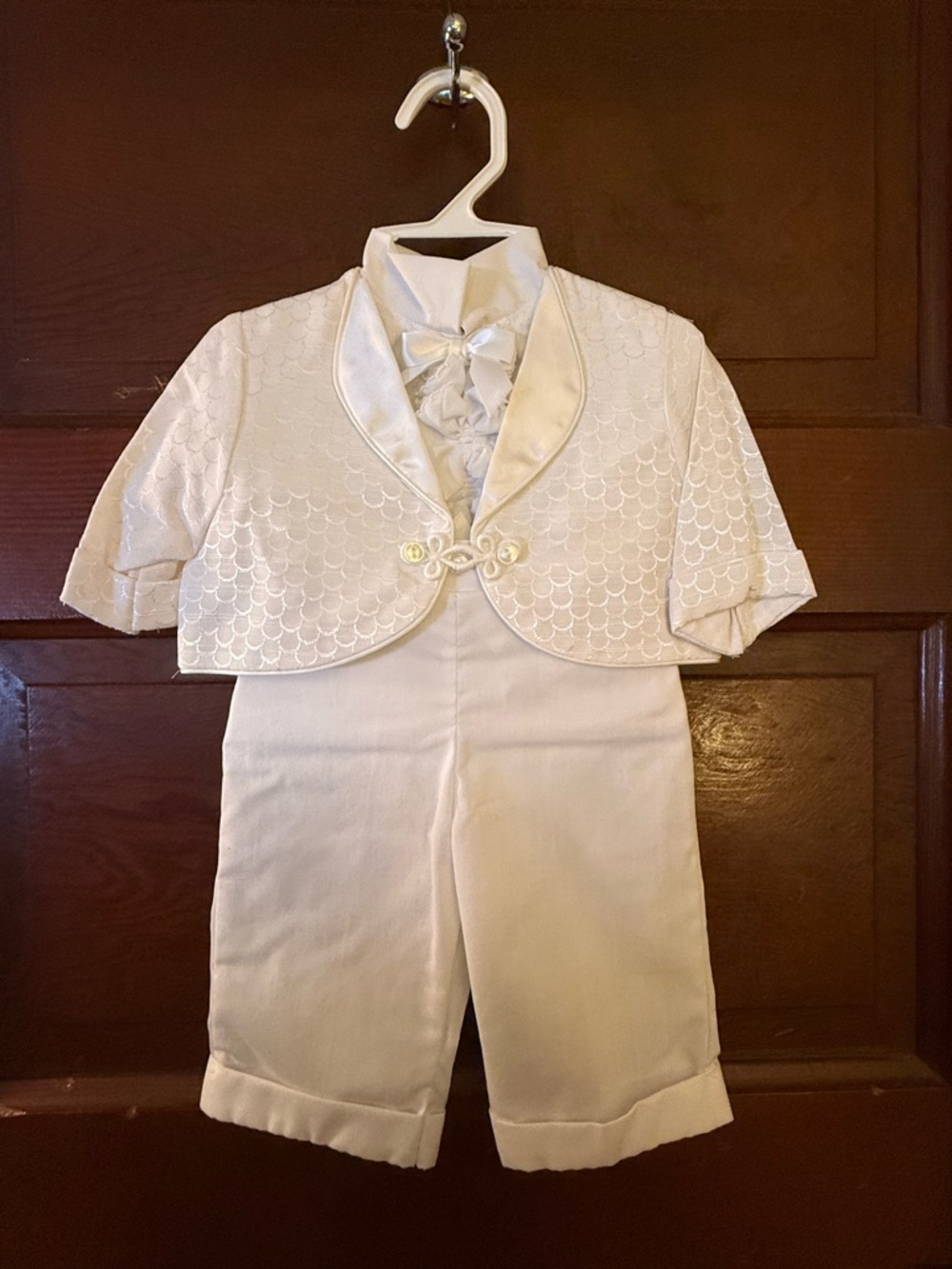 Baby Boy White Christening Outfit Suit 6-9 Months Bonnet Vintage NOS